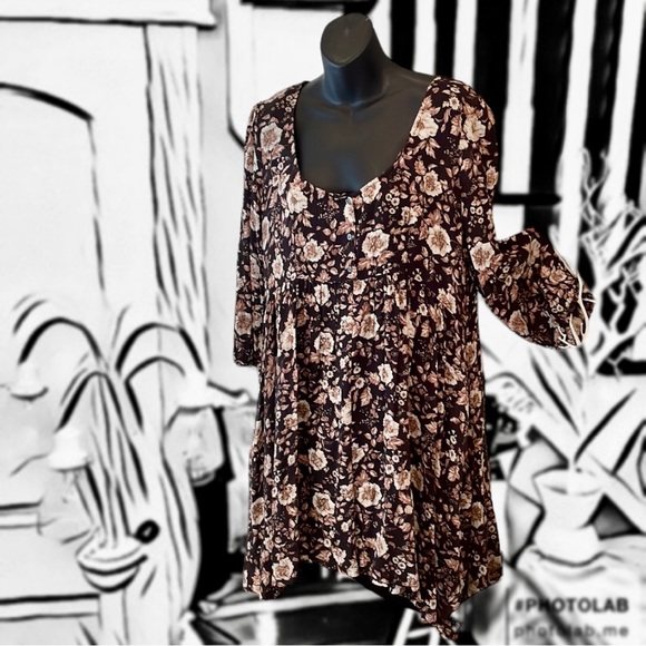 Demin&Supply Tops - Demin & Supply Ralph Lauren Stunning Brown Floral Peasant Dress Blouse